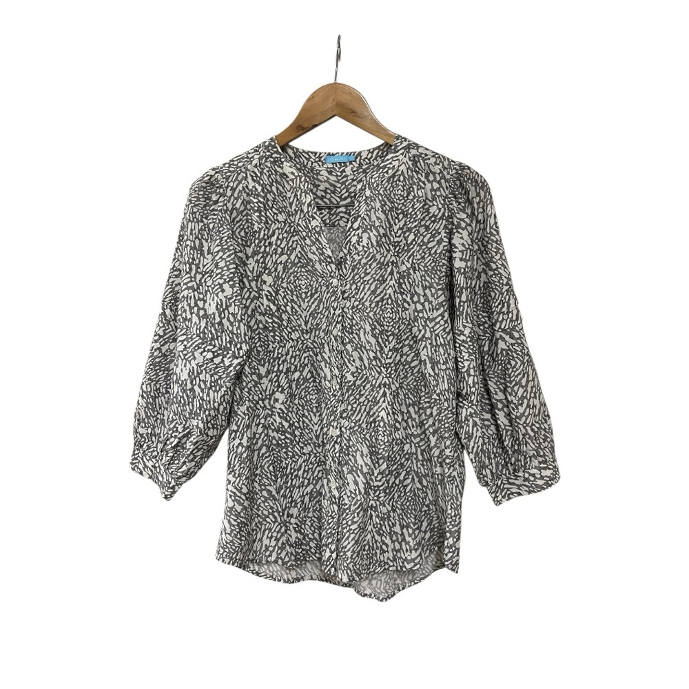 J McLaughlin Silk Viscose Print Button Up Puff Sleeve Top S